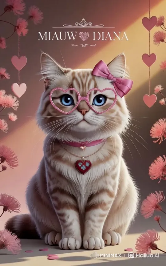 Cute Cat in Romantic Setting with Heart Decor – AI Generated Video | Hailuo AI