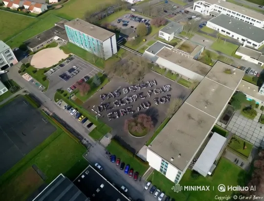 Aerial Campus Tour Showcases Student Formation – AI Generated Video | Hailuo AI