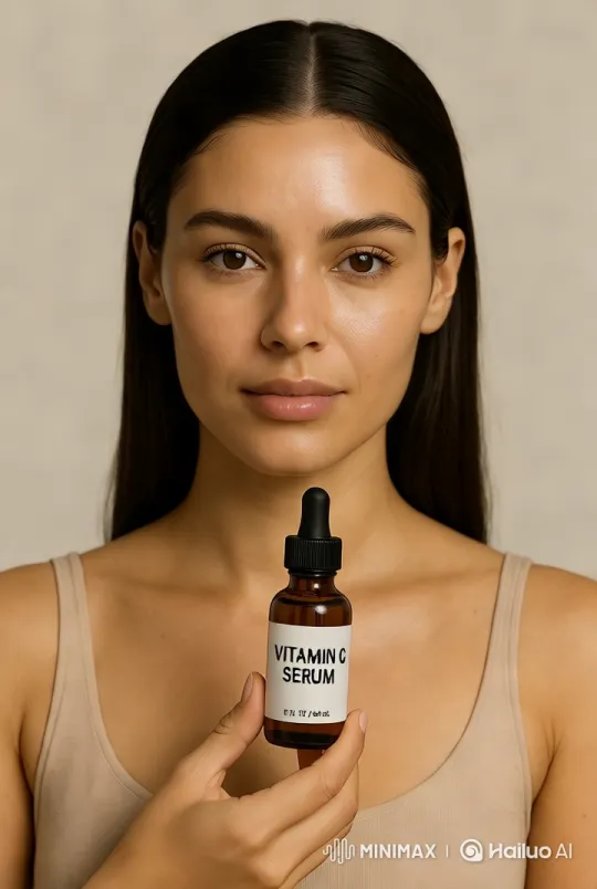 Radiant Woman Showcases Vitamin C Serum in Elegant Video – AI Generated Video | Hailuo AI