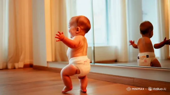 Baby Dancing Joyfully in Mirror with Creative Camera Work – AI Generated Video | Hailuo AI
