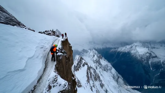Himalayan Cliff Adventure at 130 km/h in Snowstorm – AI Generated Video | Hailuo AI