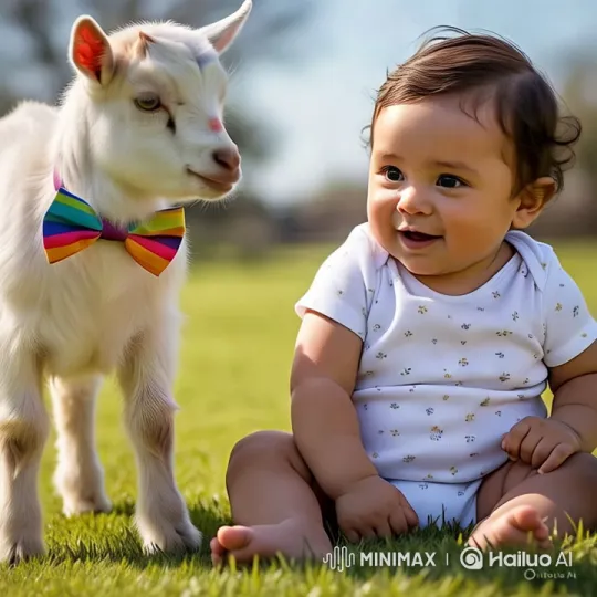 Baby and Goat Share Heartwarming Affection – AI Generated Video | Hailuo AI