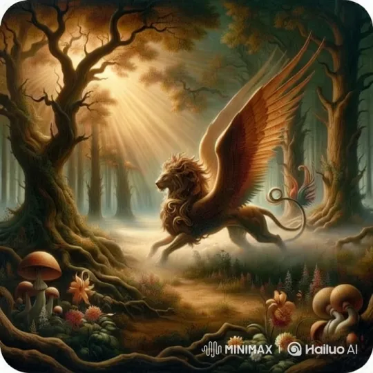Majestic Winged Lion in Enchanted Forest Scene – AI Generated Video | Hailuo AI