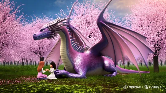 Dragon and Girl in Serene Cherry Blossom Grove – AI Generated Video | Hailuo AI