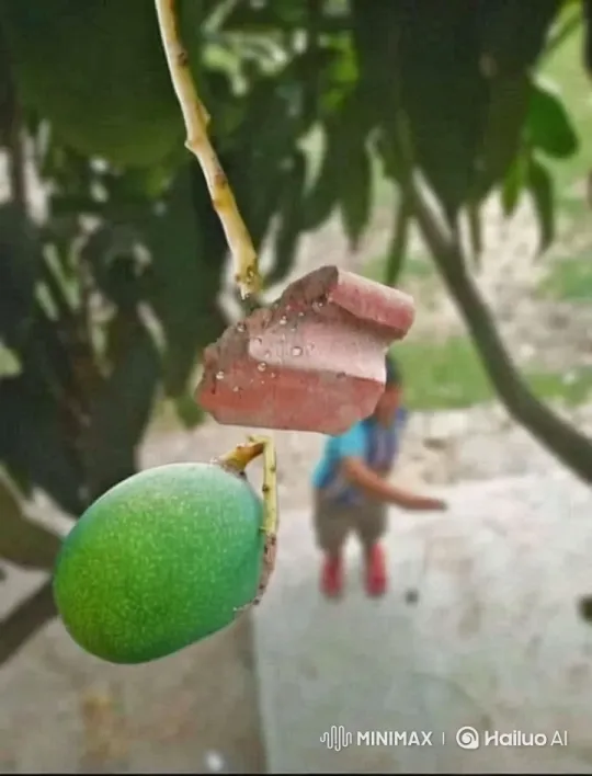 Boy Hitting Mango with Pebble in Village Orchard – AI Generated Video | Hailuo AI