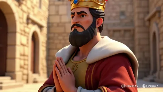 Majestic King in Prayer Before a Castle – AI Generated Video | Hailuo AI