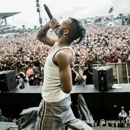 Rapper's Energetic Stage Performance and Crowd Interaction – AI Generated Video | Hailuo AI