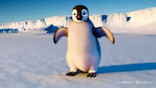 Baby Penguin Dances in Pristine Antarctic Wonderland – AI Generated Video | Hailuo AI