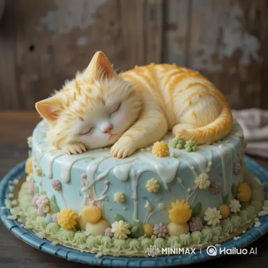 Cat Dances Gracefully on Artistically Decorated Cake – AI Generated Video | Hailuo AI