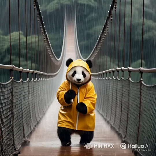 Aesthetic Panda Walks on Rainy Bridge with Determination – AI Generated Video | Hailuo AI