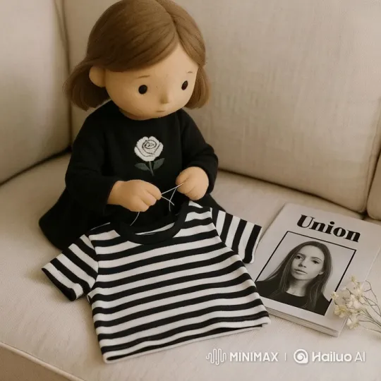 Girl Sewing T-Shirt on Couch in Live2D Animation – AI Generated Video | Hailuo AI