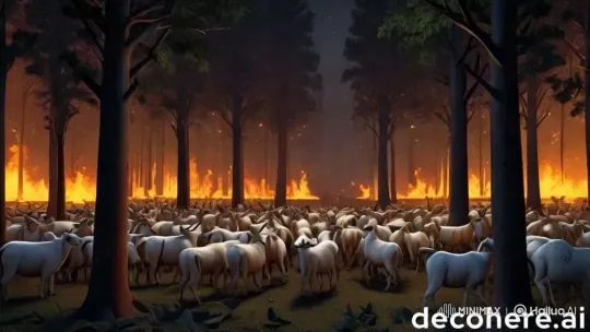 Goats Amidst Forest Fire: A Tense Visual Experience – AI Generated Video | Hailuo AI