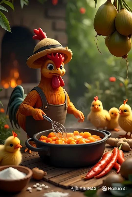 Charming Rooster Cooks in Rustic Kitchen Setting – AI Generated Video | Hailuo AI