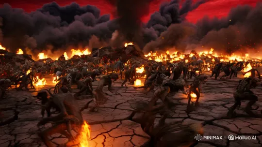 Hellish Creatures Flee as Giant Shadow Rises – AI Generated Video | Hailuo AI