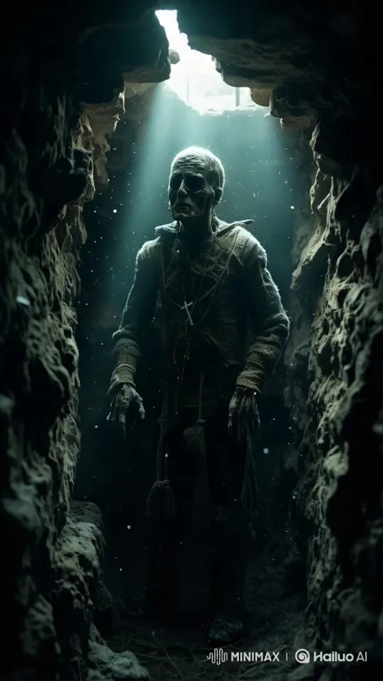 Mystical Swiss Mummy in Dimly Lit Alpine Crypt – AI Generated Video | Hailuo AI