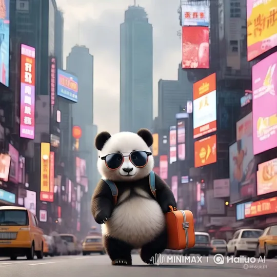 Panda on a Mission in Bustling Cityscape – AI Generated Video | Hailuo AI
