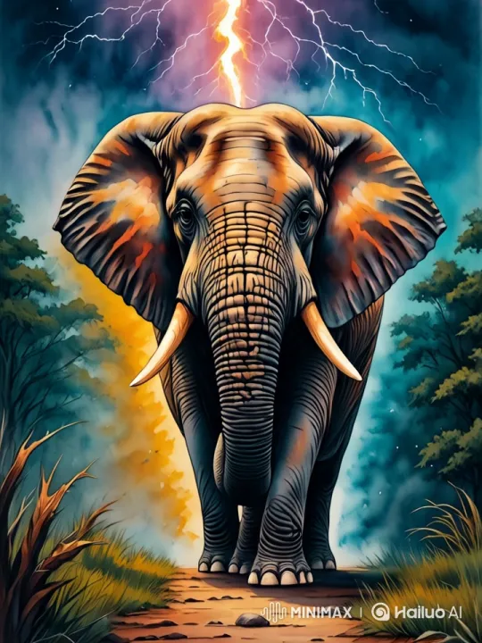 Majestic Elephant in Stormy Landscape – AI Generated Video | Hailuo AI