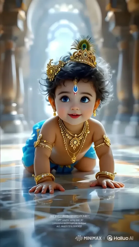 Serene Grace: Little Krishna in Opulent Temple Setting – AI Generated Video | Hailuo AI