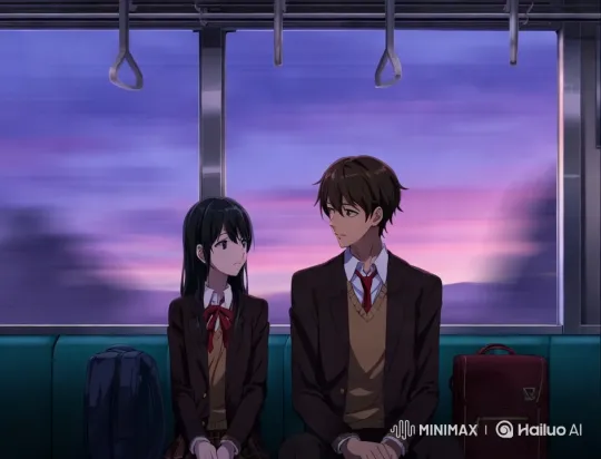 Serene Train Ride: Students and Sunset Reflection – AI Generated Video | Hailuo AI
