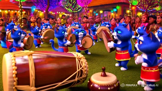 Blue Cats in Singari Melam Performance at Vibrant Festival – AI Generated Video | Hailuo AI