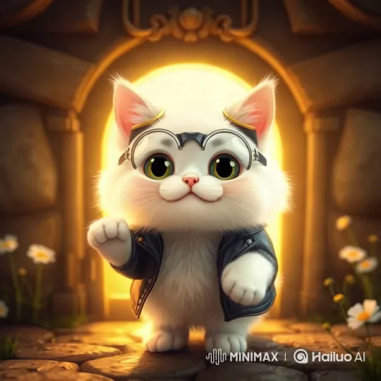 Chubby White Cat Momo Opens a Magical Door in a Dreamy Meadow – AI Generated Video | Hailuo AI