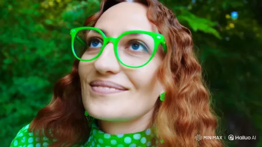 Flirtatious Woman in Vibrant Green with Whimsical Retro Style – AI Generated Video | Hailuo AI
