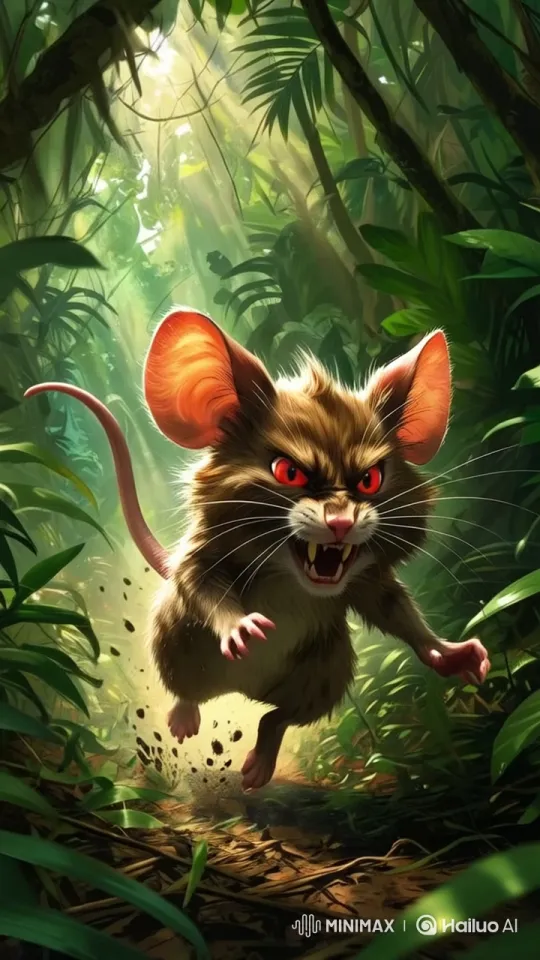 Fierce Rat Navigates Energetically Through Vibrant Jungle – AI Generated Video | Hailuo AI