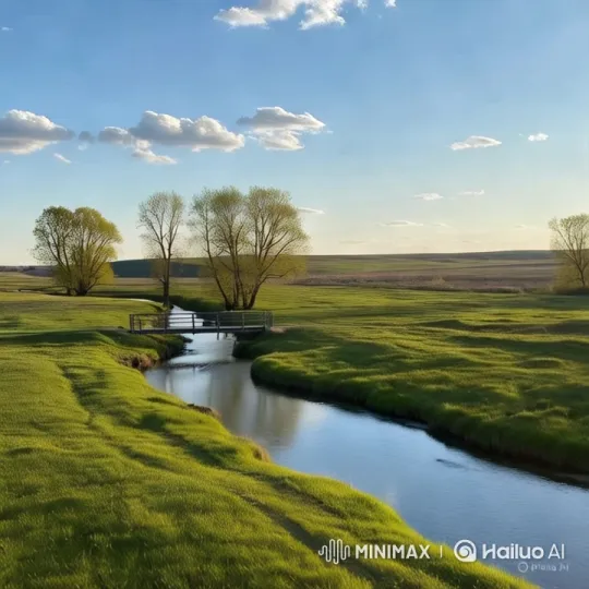 Tranquil Landscape: Serene Stream and Rolling Hills – AI Generated Video | Hailuo AI