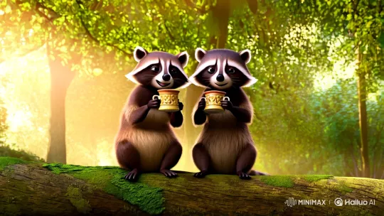Whimsical Raccoons Toast in Enchanted Forest Glade – AI Generated Video | Hailuo AI