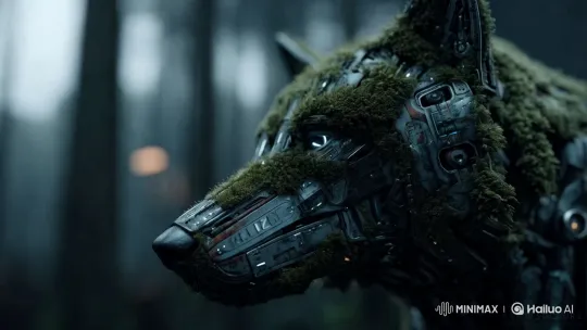 Cyberpunk Forest with Giant Robotic Wolf – AI Generated Video | Hailuo AI