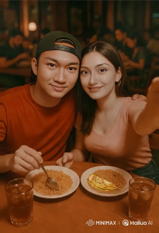 Couple Enjoying Dinner in Cozy Restaurant – AI Generated Video | Hailuo AI