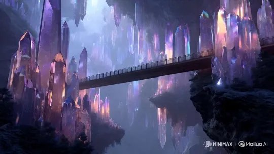 Rainbow Glass Bridge in Prismatic Fantasy Landscape – AI Generated Video | Hailuo AI