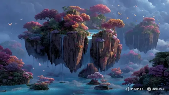 Surreal Island with Inverted Waterfalls and Bioluminescent Flora – AI Generated Video | Hailuo AI