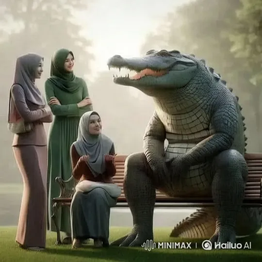 Anthropomorphic Crocodile Converses with Women in Park – AI Generated Video | Hailuo AI