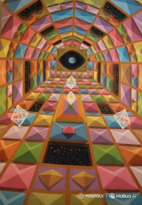 Vibrant, Surreal Tunnel with Dynamic Geometric Shapes – AI Generated Video | Hailuo AI