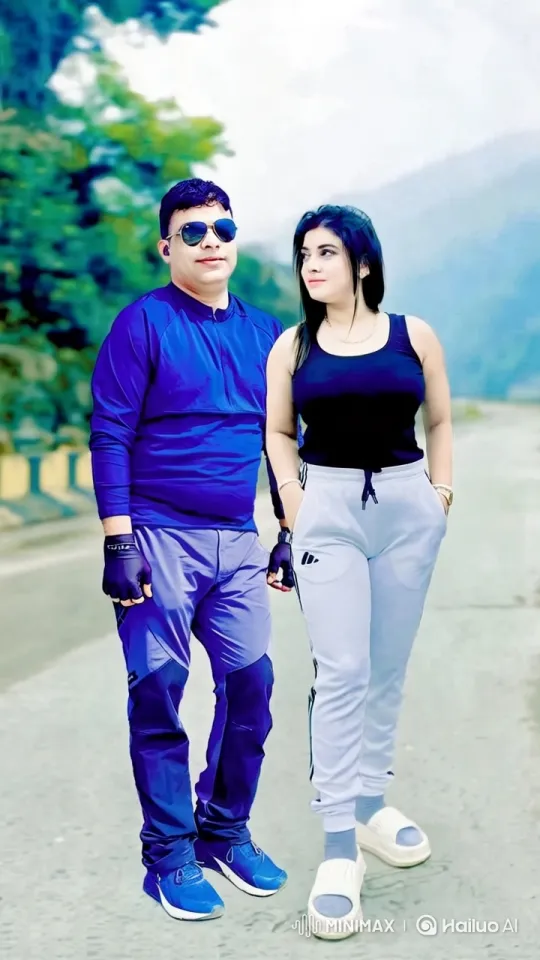 Aesthetic Couple Stands on Serene Road with Nature – AI Generated Video | Hailuo AI