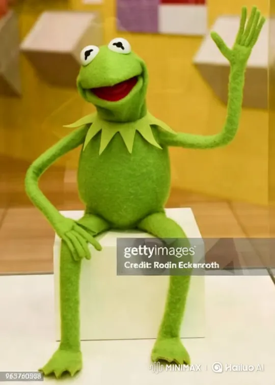 Kermit the Frog Greets Cheerfully on Yellow Background – AI Generated Video | Hailuo AI
