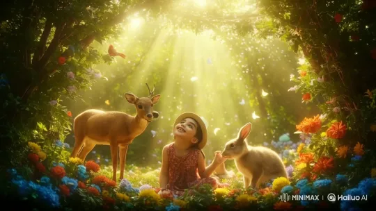 Magical Forest: Enchanted Interactions in Glowing Nature – AI Generated Video | Hailuo AI