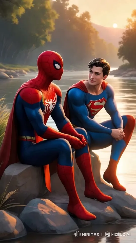 Superheroes Enjoy Peaceful Riverbank Sunset – AI Generated Video | Hailuo AI