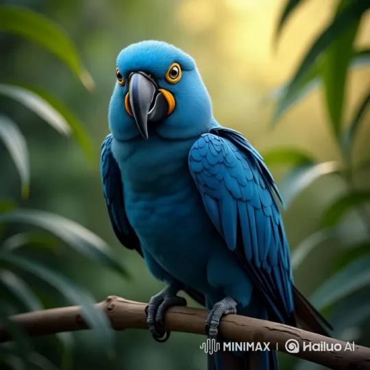 Majestic Hyacinth Macaw in Lush Greenery – AI Generated Video | Hailuo AI