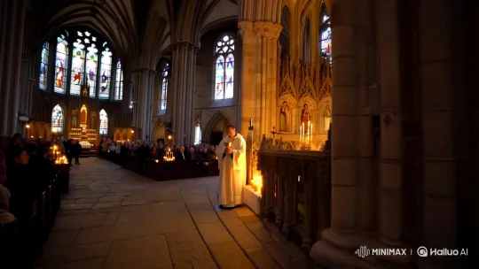 Aesthetic Religious Ceremony in Ancient Cathedral – AI Generated Video | Hailuo AI