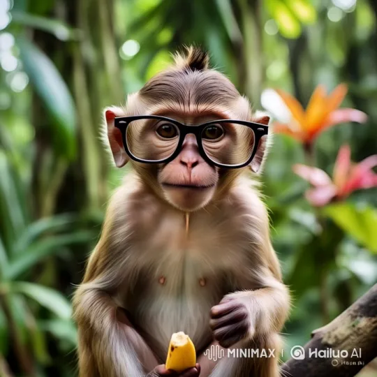 Monkey Enjoying Banana in Lush Jungle Setting – AI Generated Video | Hailuo AI