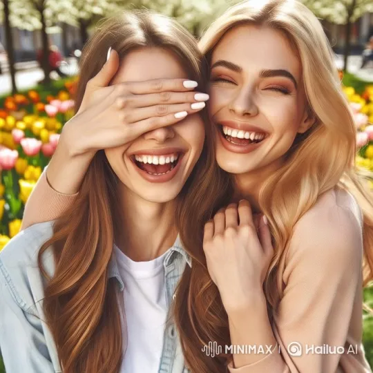Joyful Friendship in a Colorful Tulip Garden – AI Generated Video | Hailuo AI