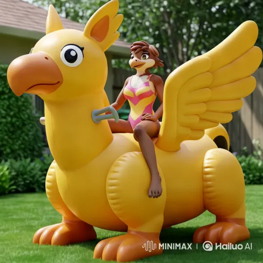 Inflatable Gryphon Deflates with Surprised Bird Character – AI Generated Video | Hailuo AI