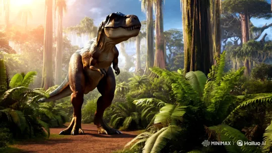 T-Rex Meets Futuristic Robot in Primal Jungle Showdown – AI Generated Video | Hailuo AI