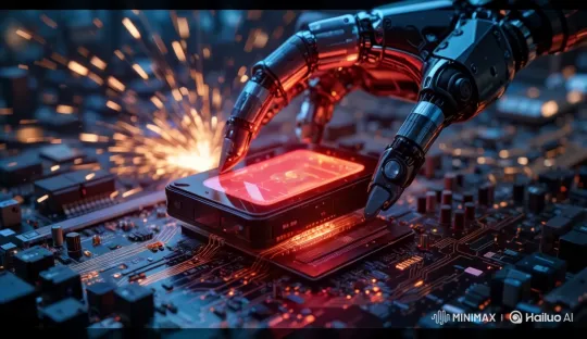 Robotic Hand Installs Device on Circuit Board – AI Generated Video | Hailuo AI