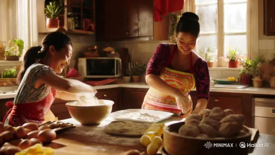 Chinese and Mexican Women Share Joyful Baking Moment – AI Generated Video | Hailuo AI