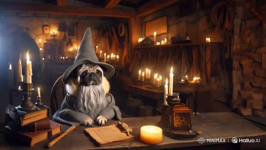Wise Pug in Candlelit Study – AI Generated Video | Hailuo AI
