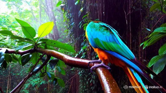 Rainforest Parrot: A Shimmering Encounter – AI Generated Video | Hailuo AI