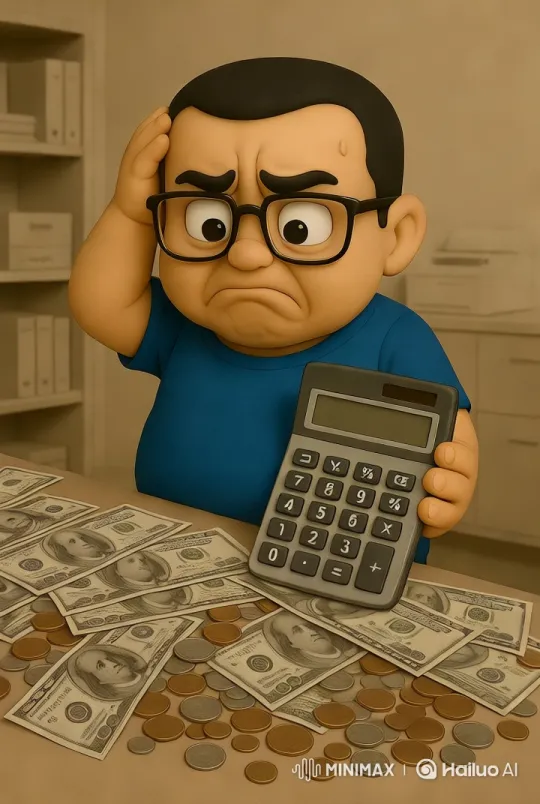 Anxious Man Counts Cash in Disheveled Office – AI Generated Video | Hailuo AI